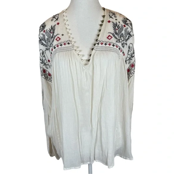 Free People White Blouse with Black and Red Embroidery - Picture 8 of 8